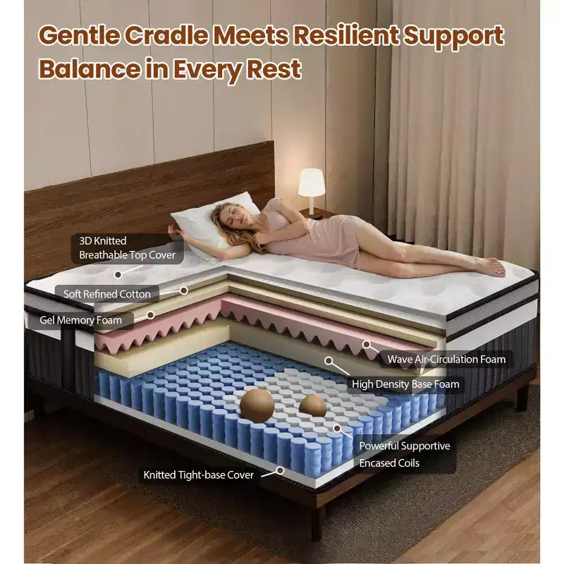 Matelas King Size 14 pouces, matelas en mousse à mémoire de forme pour des nuits fraîches et un soulagement de la pression, mousse de gel hybride, fermeté moyenne avec gel rafraîchissant, isolation des mouvements