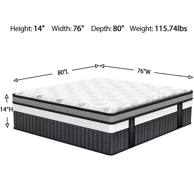 Matelas King Size 14 pouces, matelas en mousse à mémoire de forme pour des nuits fraîches et un soulagement de la pression, mousse de gel hybride, fermeté moyenne avec gel rafraîchissant, isolation des mouvements