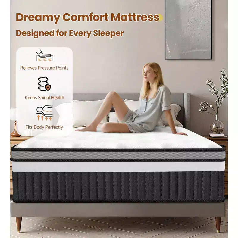 Matelas King Size en Mousse à Mémoire de Forme, Matelas en Mousse à Mémoire de Forme Gel 35,5 cm, Matelas Respirant Livré Compressé, Mousses et Tissus Certifiés Sûrs