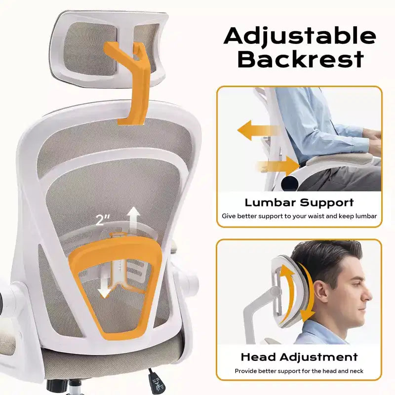 Chaise de bureau ergonomique, chaise de bureau à dossier haut avec hauteur réglable et accoudoirs relevables, chaise de jeu confortable en maille pour le bureau à domicile