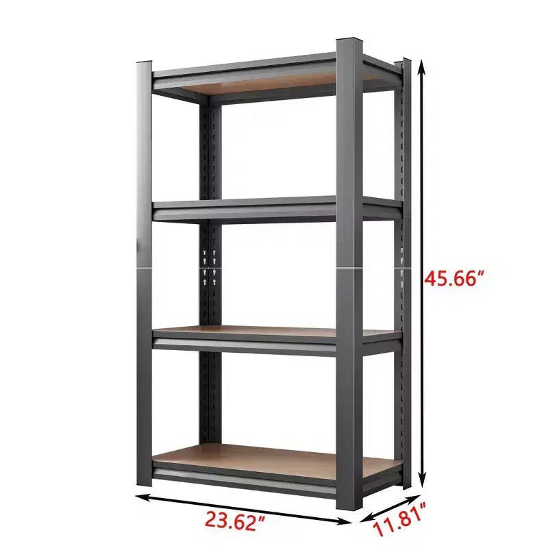 Étagère de rangement noire à 4 niveaux de 45,66 pouces de hauteur, réglable en hauteur, en bois, pour cuisine, garage et cellier.