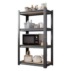 Étagère de rangement noire à 4 niveaux de 45,66 pouces de hauteur, réglable en hauteur, en bois, pour cuisine, garage et cellier.