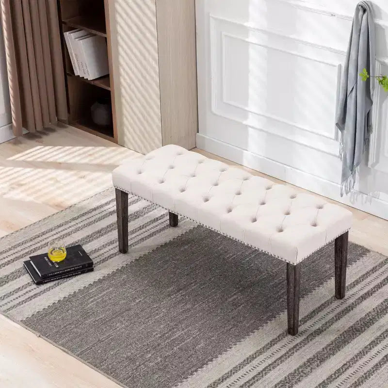 Banc de salle à manger Okak moderne en velours capitonné avec siège rembourré, pouf d'appoint rembourré pour salle à manger, chambre à coucher