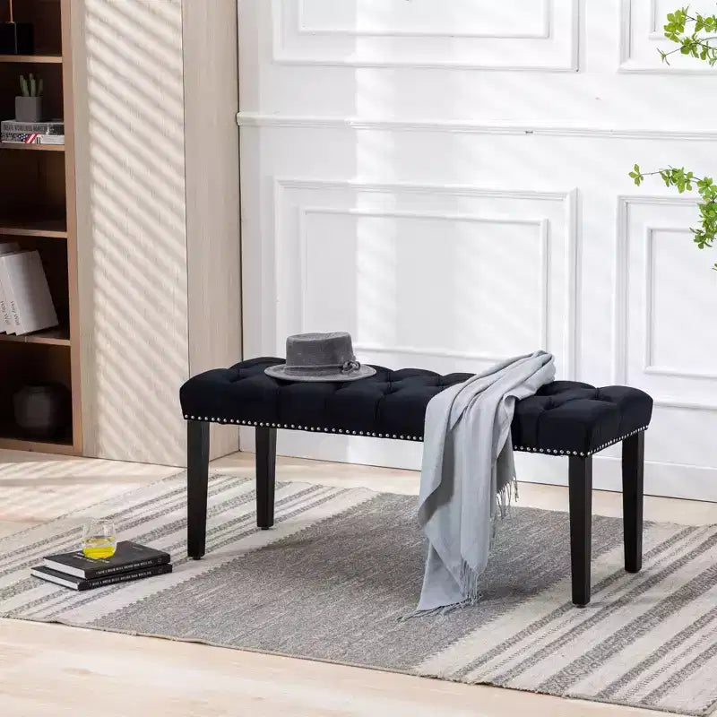 Banc de salle à manger Okak moderne en velours capitonné avec siège rembourré, pouf d'appoint rembourré pour salle à manger, chambre à coucher