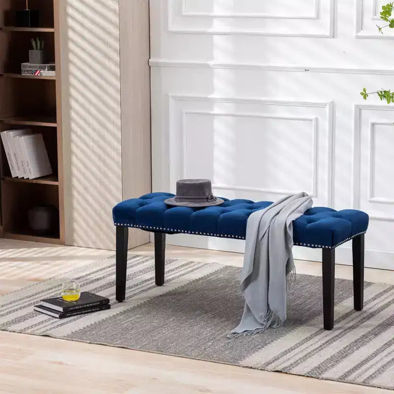 Banc de salle à manger Okak moderne en velours capitonné avec siège rembourré, pouf d'appoint rembourré pour salle à manger, chambre à coucher