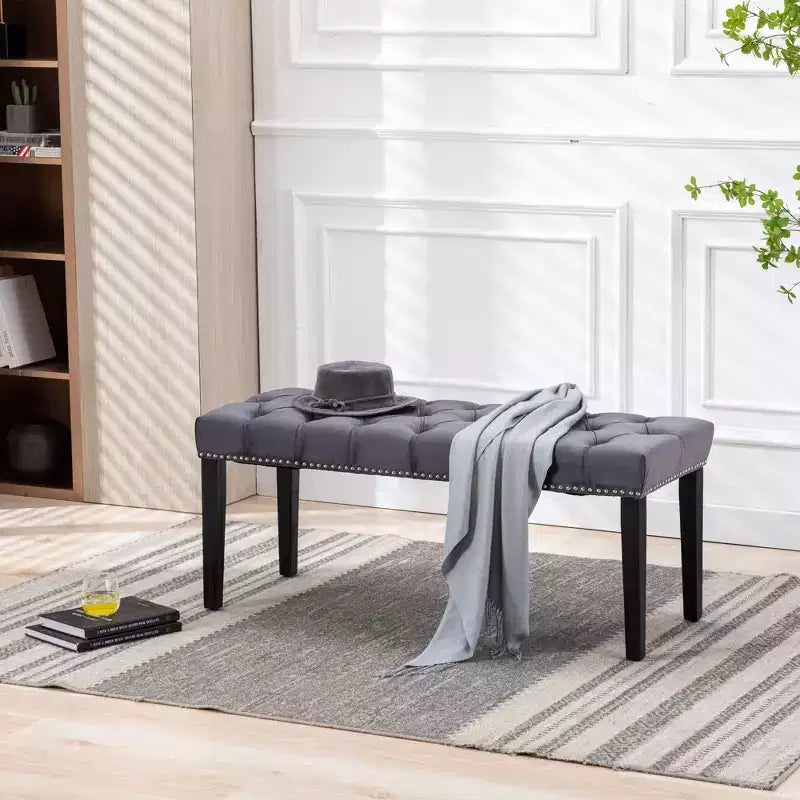 Banc de salle à manger Okak moderne en velours capitonné avec siège rembourré, pouf d'appoint rembourré pour salle à manger, chambre à coucher
