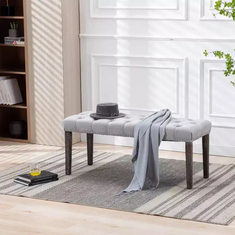 Banc de salle à manger Okak moderne en velours capitonné avec siège rembourré, pouf d'appoint rembourré pour salle à manger, chambre à coucher