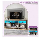 Meuble TV de ferme pour téléviseurs de 75/70 pouces, meuble de divertissement LED avec armoires de rangement, étagères ouvertes et étagère réglable pour le salon