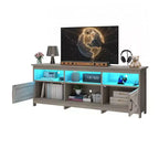 Meuble TV de ferme pour téléviseurs de 75/70 pouces, meuble de divertissement LED avec armoires de rangement, étagères ouvertes et étagère réglable pour le salon