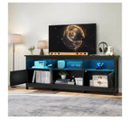 Meuble TV de ferme pour téléviseurs de 75/70 pouces, meuble de divertissement LED avec armoires de rangement, étagères ouvertes et étagère réglable pour le salon