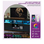 Meuble TV de ferme pour téléviseurs de 75/70 pouces, meuble de divertissement LED avec armoires de rangement, étagères ouvertes et étagère réglable pour le salon