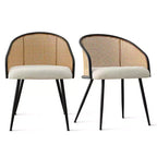 Chaises de salle à manger (lot de 2), Fauteuil moderne rembourré avec dossier en rotin tissé et pieds en métal noir - Panipeachy