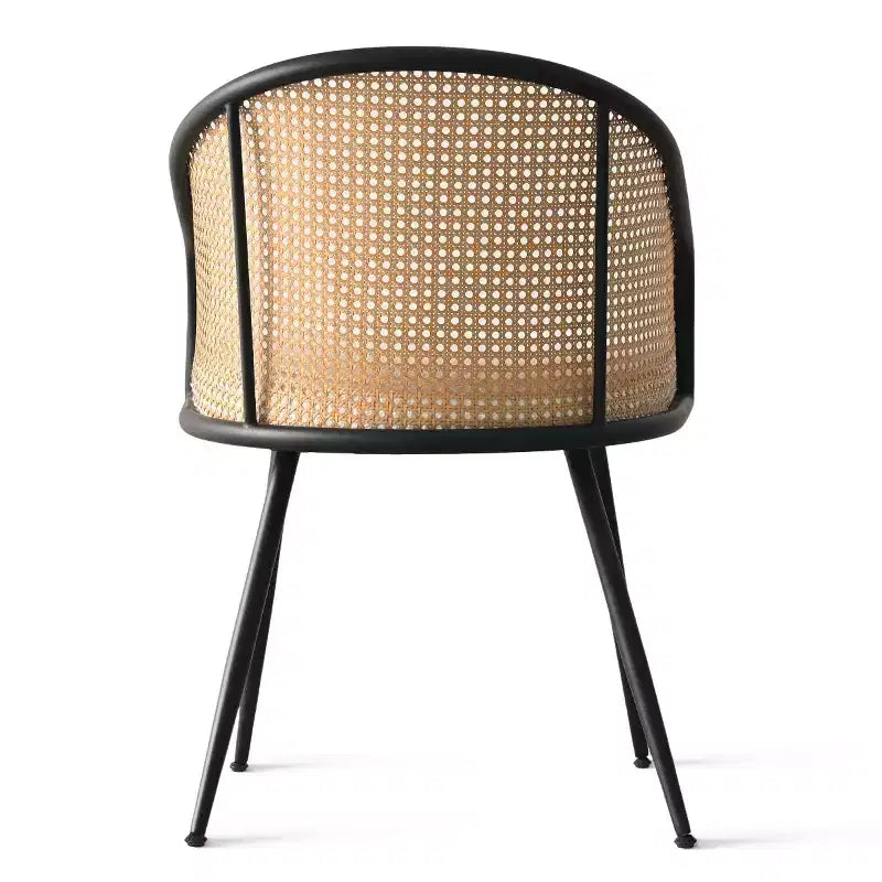 Chaises de salle à manger (lot de 2), Fauteuil moderne rembourré avec dossier en rotin tissé et pieds en métal noir - Panipeachy