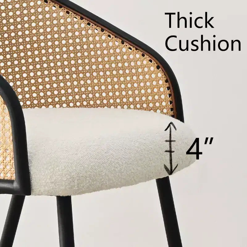Chaises de salle à manger (lot de 2), Fauteuil moderne rembourré avec dossier en rotin tissé et pieds en métal noir - Panipeachy