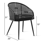 Chaises de salle à manger (lot de 2), Fauteuil moderne rembourré avec dossier en rotin tissé et pieds en métal noir - Panipeachy