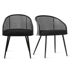 Chaises de salle à manger (lot de 2), Fauteuil moderne rembourré avec dossier en rotin tissé et pieds en métal noir - Panipeachy