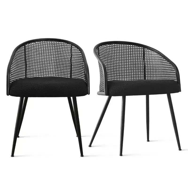Chaises de salle à manger (lot de 2), Fauteuil moderne rembourré avec dossier en rotin tissé et pieds en métal noir - Panipeachy