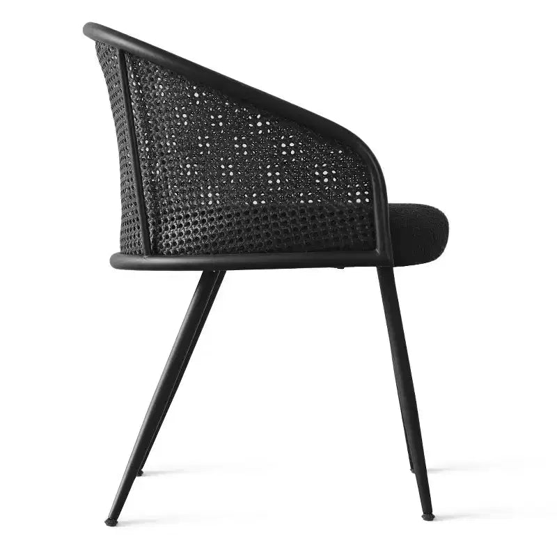 Chaises de salle à manger (lot de 2), Fauteuil moderne rembourré avec dossier en rotin tissé et pieds en métal noir - Panipeachy
