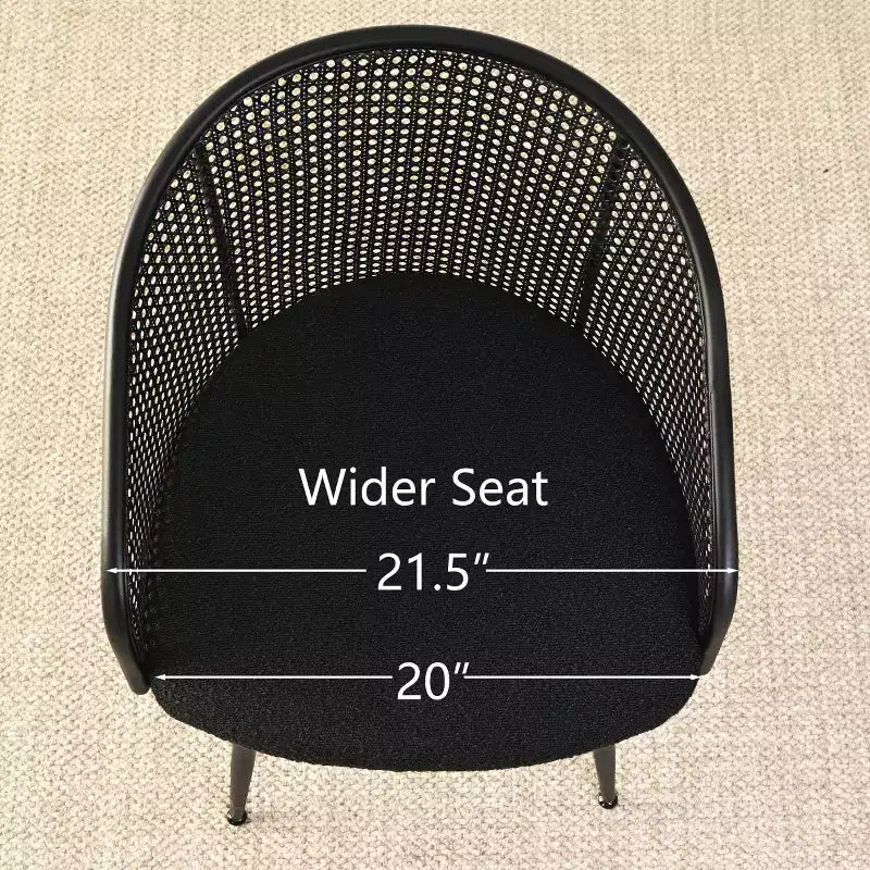 Chaises de salle à manger (lot de 2), Fauteuil moderne rembourré avec dossier en rotin tissé et pieds en métal noir - Panipeachy