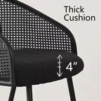 Chaises de salle à manger (lot de 2), Fauteuil moderne rembourré avec dossier en rotin tissé et pieds en métal noir - Panipeachy