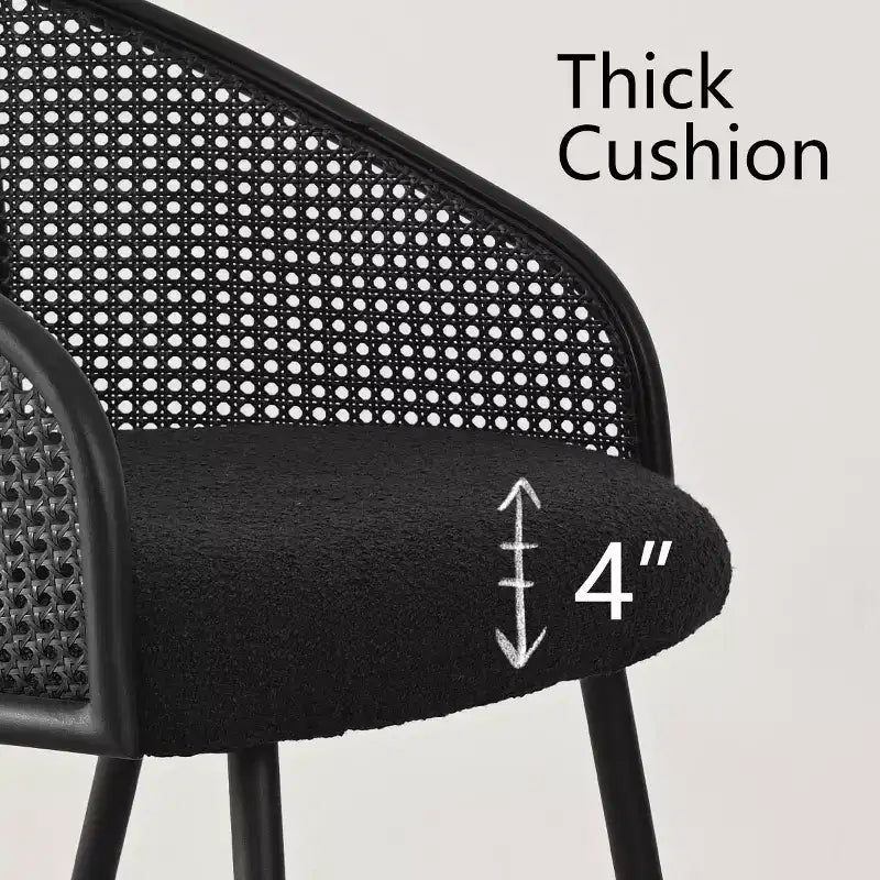Chaises de salle à manger (lot de 2), Fauteuil moderne rembourré avec dossier en rotin tissé et pieds en métal noir - Panipeachy