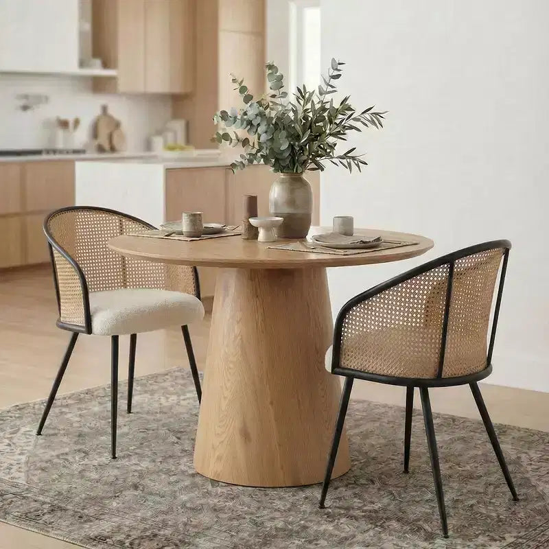 Chaises de salle à manger (lot de 2), Fauteuil moderne rembourré avec dossier en rotin tissé et pieds en métal noir - Panipeachy