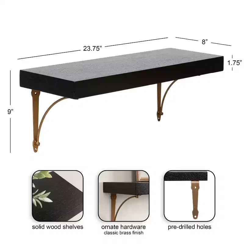 Ensemble de 2 étagères murales flottantes Hatley de Kate and Laurel, noires, 61 cm