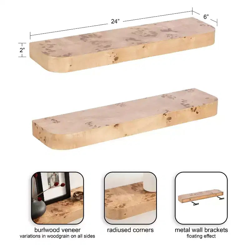 Étagères murales flottantes Kate et Laurel Burlock, naturelles, lot de 2 de 24 pouces