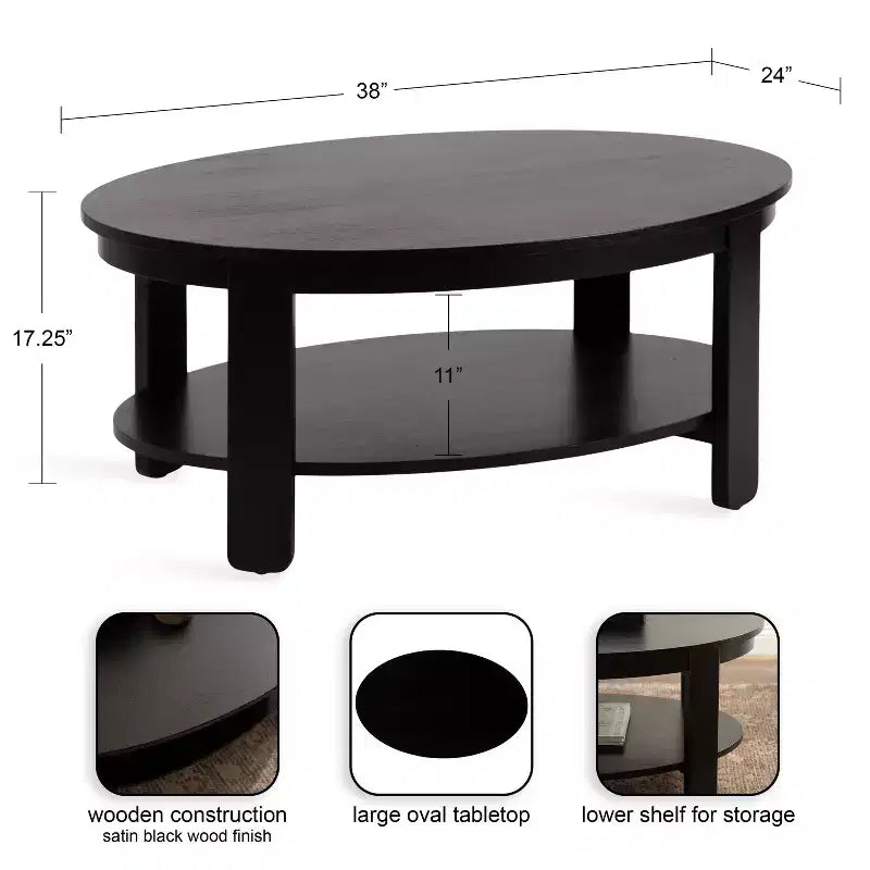 Table basse ovale en bois Foxford de Kate et Laurel, 38x24x18, noire