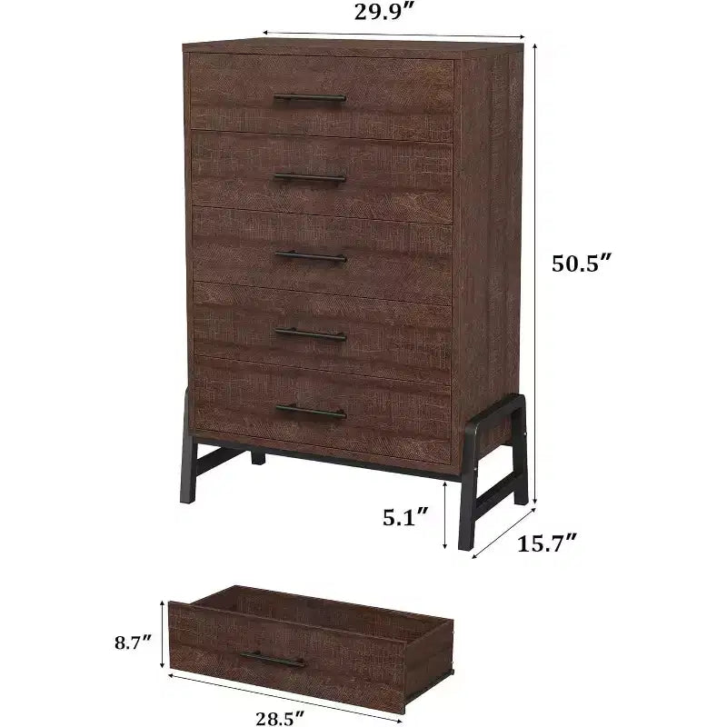 Commode Acekool à 6 tiroirs, Armoire de Rangement Haute avec Pieds Modernes pour Chambre ou Salon, 118,4 cm