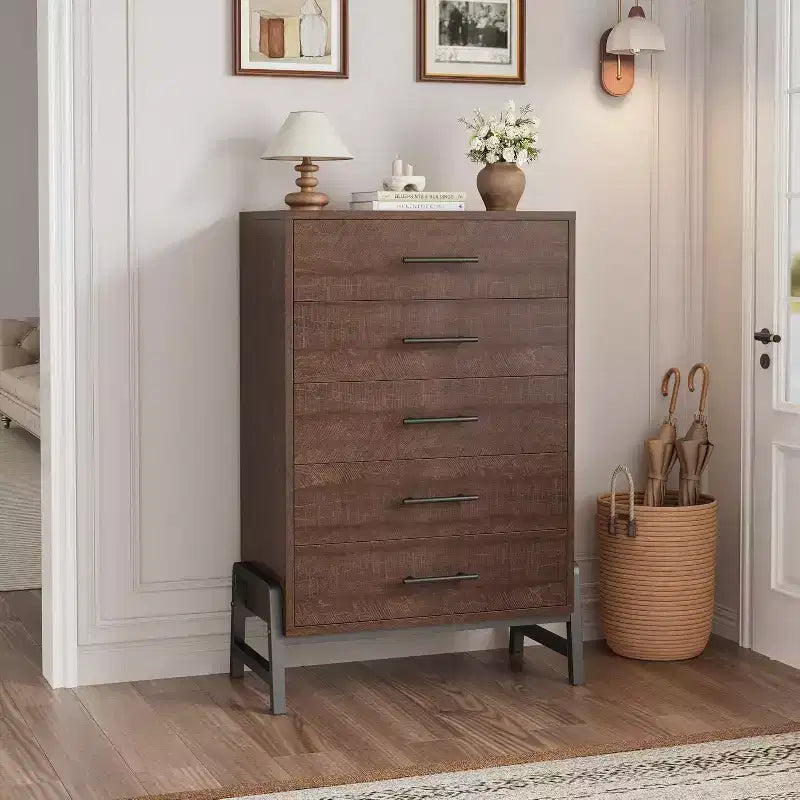 Commode Acekool à 6 tiroirs, Armoire de Rangement Haute avec Pieds Modernes pour Chambre ou Salon, 118,4 cm