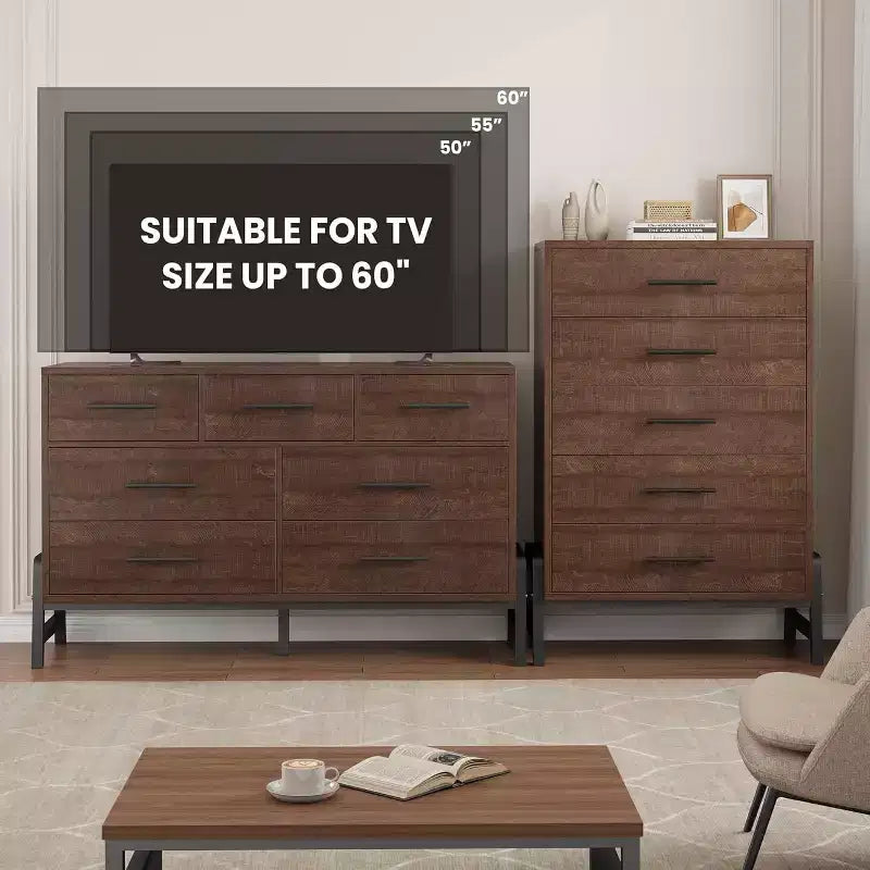 Commode Acekool à 6 tiroirs, Armoire de Rangement Haute avec Pieds Modernes pour Chambre ou Salon, 118,4 cm