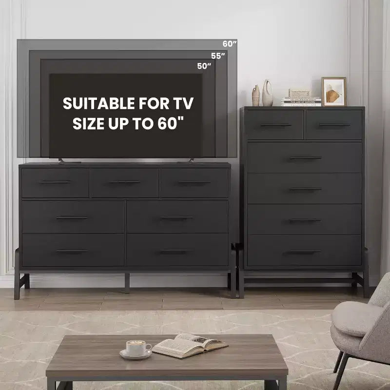 Commode Acekool à 6 tiroirs, Armoire de Rangement Haute avec Pieds Modernes pour Chambre ou Salon, 118,4 cm