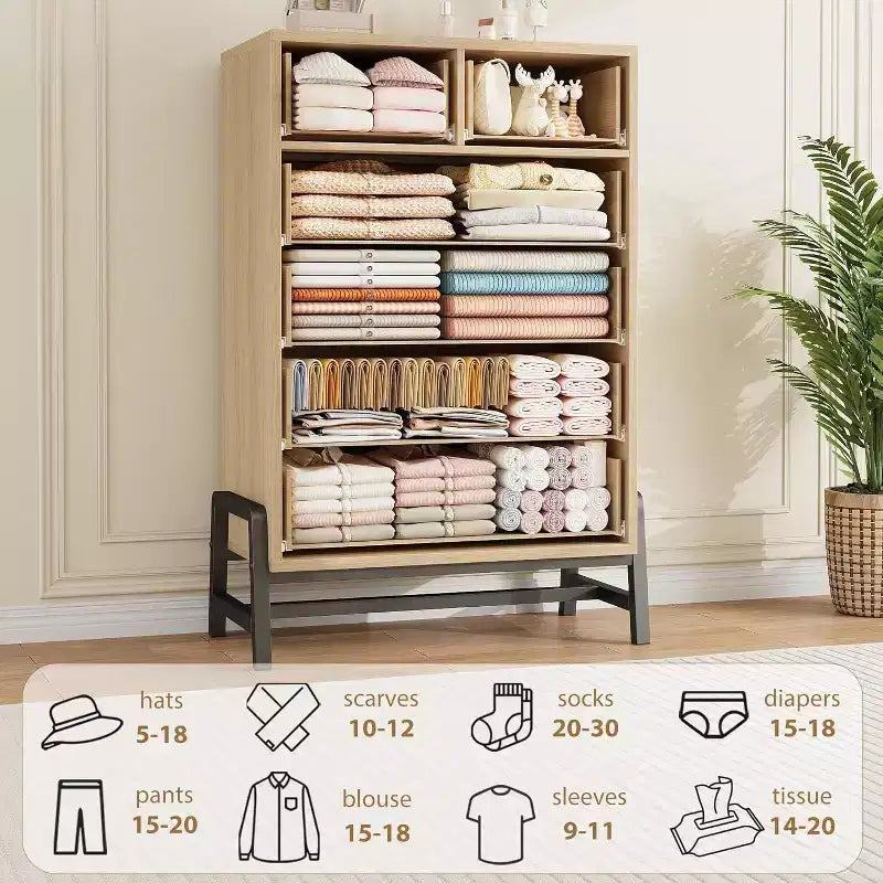 Commode Acekool à 6 tiroirs, Armoire de Rangement Haute avec Pieds Modernes pour Chambre ou Salon, 118,4 cm