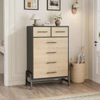 Commode Acekool à 6 tiroirs, Armoire de Rangement Haute avec Pieds Modernes pour Chambre ou Salon, 118,4 cm