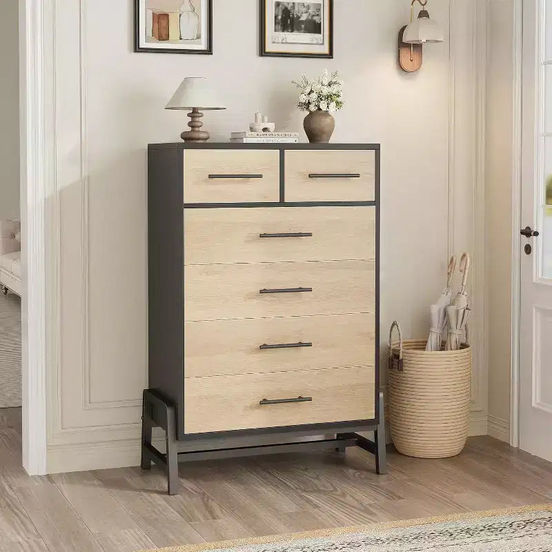 Commode Acekool à 6 tiroirs, Armoire de Rangement Haute avec Pieds Modernes pour Chambre ou Salon, 118,4 cm