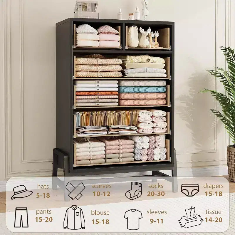 Commode Acekool à 6 tiroirs, Armoire de Rangement Haute avec Pieds Modernes pour Chambre ou Salon, 118,4 cm