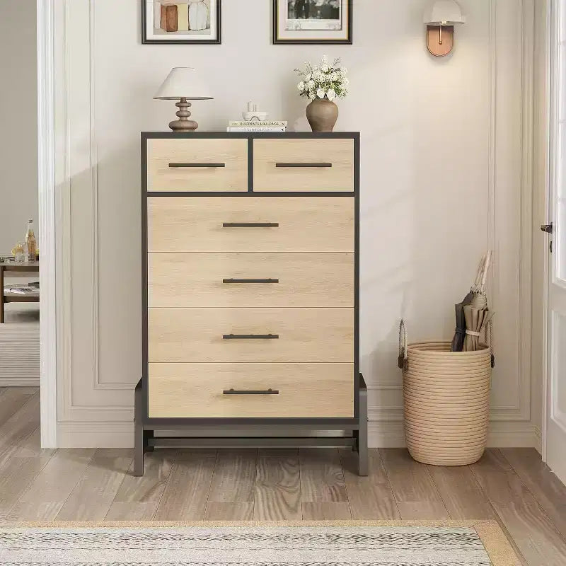 Commode Acekool à 6 tiroirs, Armoire de Rangement Haute avec Pieds Modernes pour Chambre ou Salon, 118,4 cm