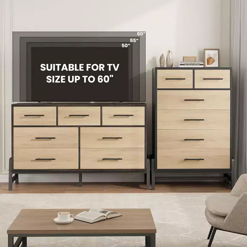 Commode Acekool à 6 tiroirs, Armoire de Rangement Haute avec Pieds Modernes pour Chambre ou Salon, 118,4 cm