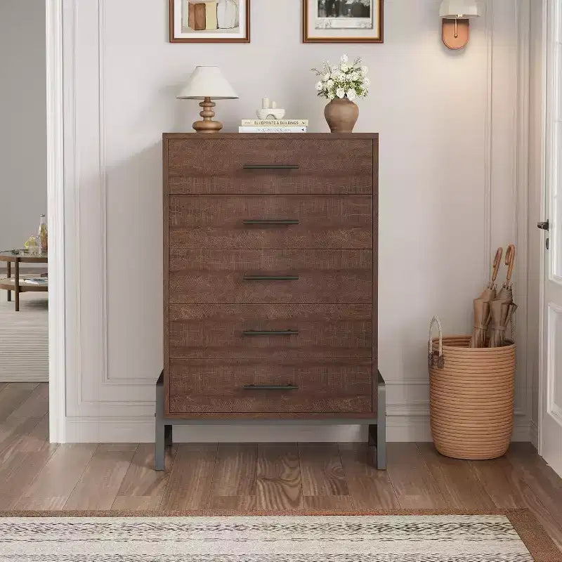 Commode Acekool à 6 tiroirs, Armoire de Rangement Haute avec Pieds Modernes pour Chambre ou Salon, 118,4 cm