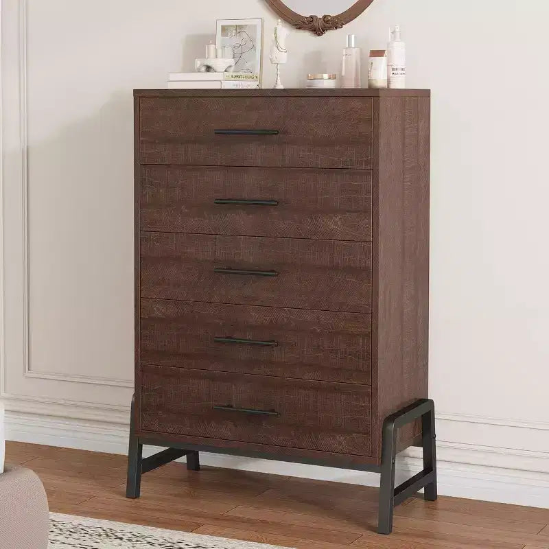 Commode Acekool à 6 tiroirs, Armoire de Rangement Haute avec Pieds Modernes pour Chambre ou Salon, 118,4 cm