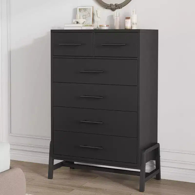 Commode Acekool à 6 tiroirs, Armoire de Rangement Haute avec Pieds Modernes pour Chambre ou Salon, 118,4 cm