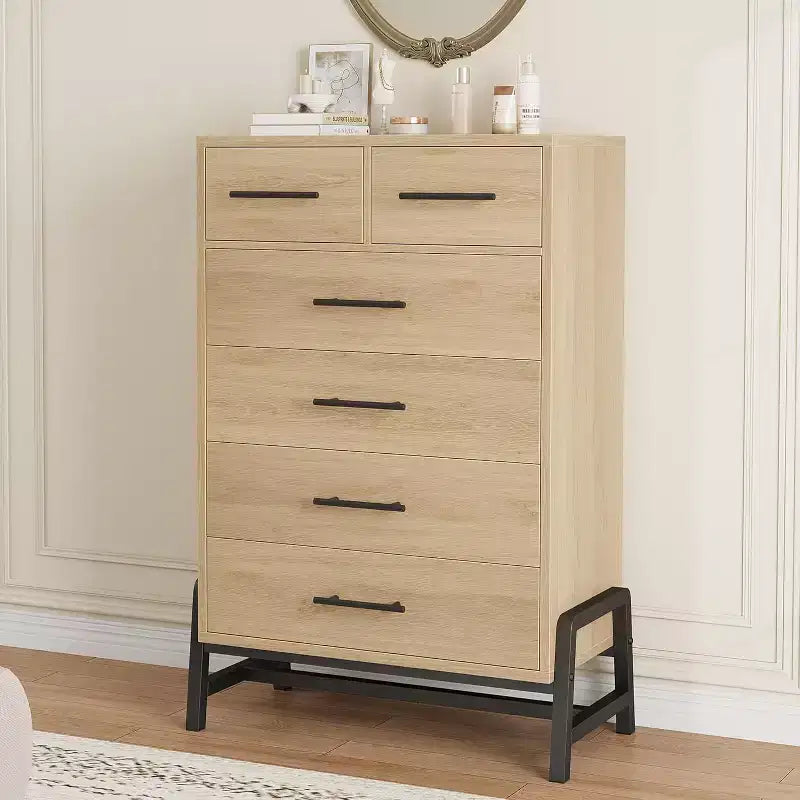 Commode Acekool à 6 tiroirs, Armoire de Rangement Haute avec Pieds Modernes pour Chambre ou Salon, 118,4 cm