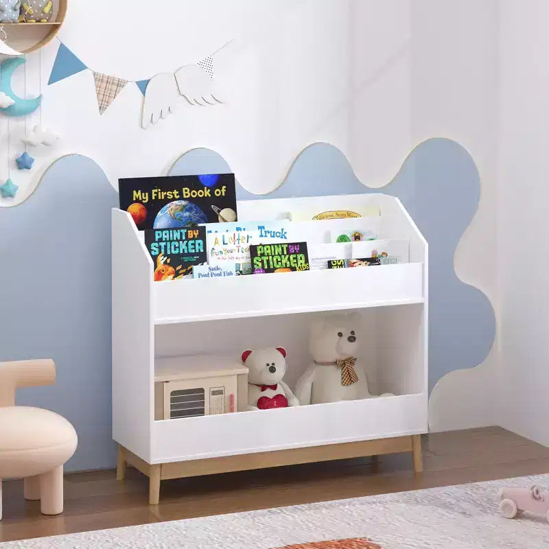 Étagère de présentation de livres pour tout-petits avec rangement, organisateur de bibliothèque en bois pour chambre à coucher ou salle de jeux, blanc