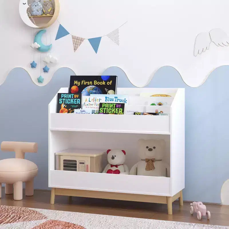 Étagère de présentation de livres pour tout-petits avec rangement, organisateur de bibliothèque en bois pour chambre à coucher ou salle de jeux, blanc