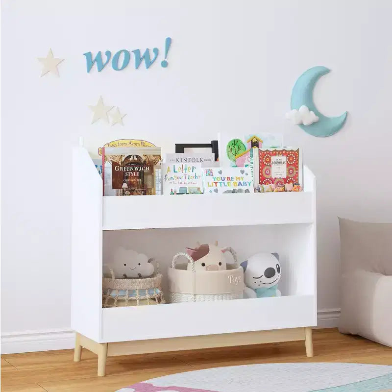 Étagère de présentation de livres pour tout-petits avec rangement, organisateur de bibliothèque en bois pour chambre à coucher ou salle de jeux, blanc