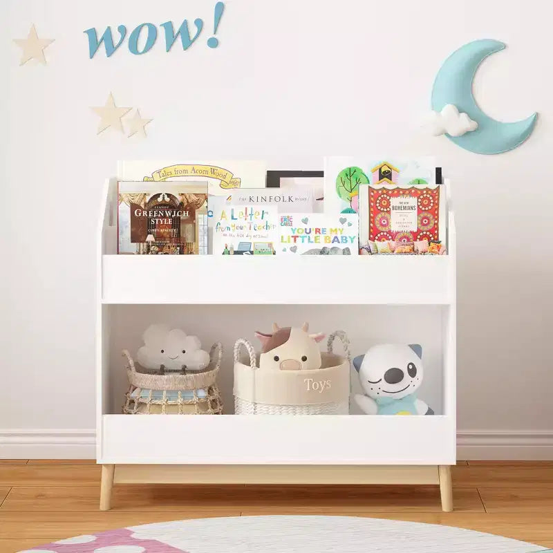 Étagère de présentation de livres pour tout-petits avec rangement, organisateur de bibliothèque en bois pour chambre à coucher ou salle de jeux, blanc
