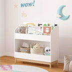 Étagère de présentation de livres pour tout-petits avec rangement, organisateur de bibliothèque en bois pour chambre à coucher ou salle de jeux, blanc