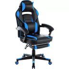 Chaise de jeu ergonomique, chaise d'ordinateur en PU à dossier haut, repose-pieds rétractable, réglable en hauteur, support lombaire et appui-tête réglables, chaise de bureau pivotante