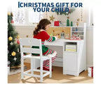 Bureau et chaise d'étude pour enfants avec rangement, Bureau d'étude pour enfants avec étagère et plateau inclinable, Table en bois pour enfants avec meuble de rangement